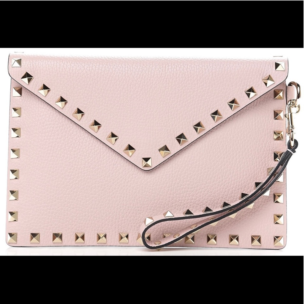 Valentino Pink Rockstud Leather Wristlet Clutch